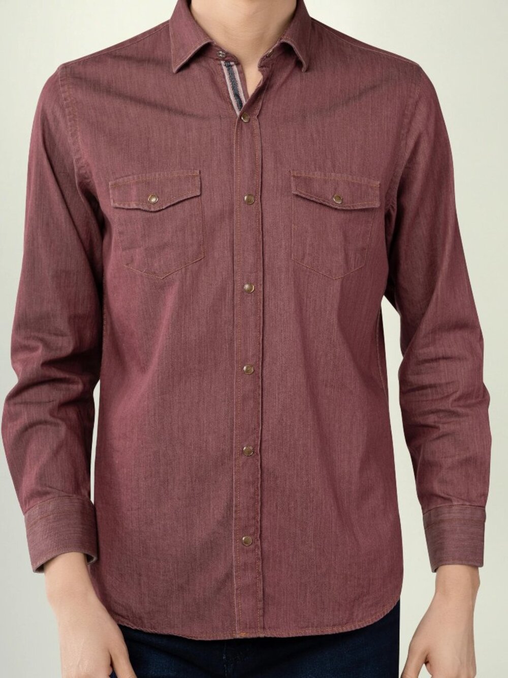 Luchiano Visconti Red Denim Snap Front Shirt/12276